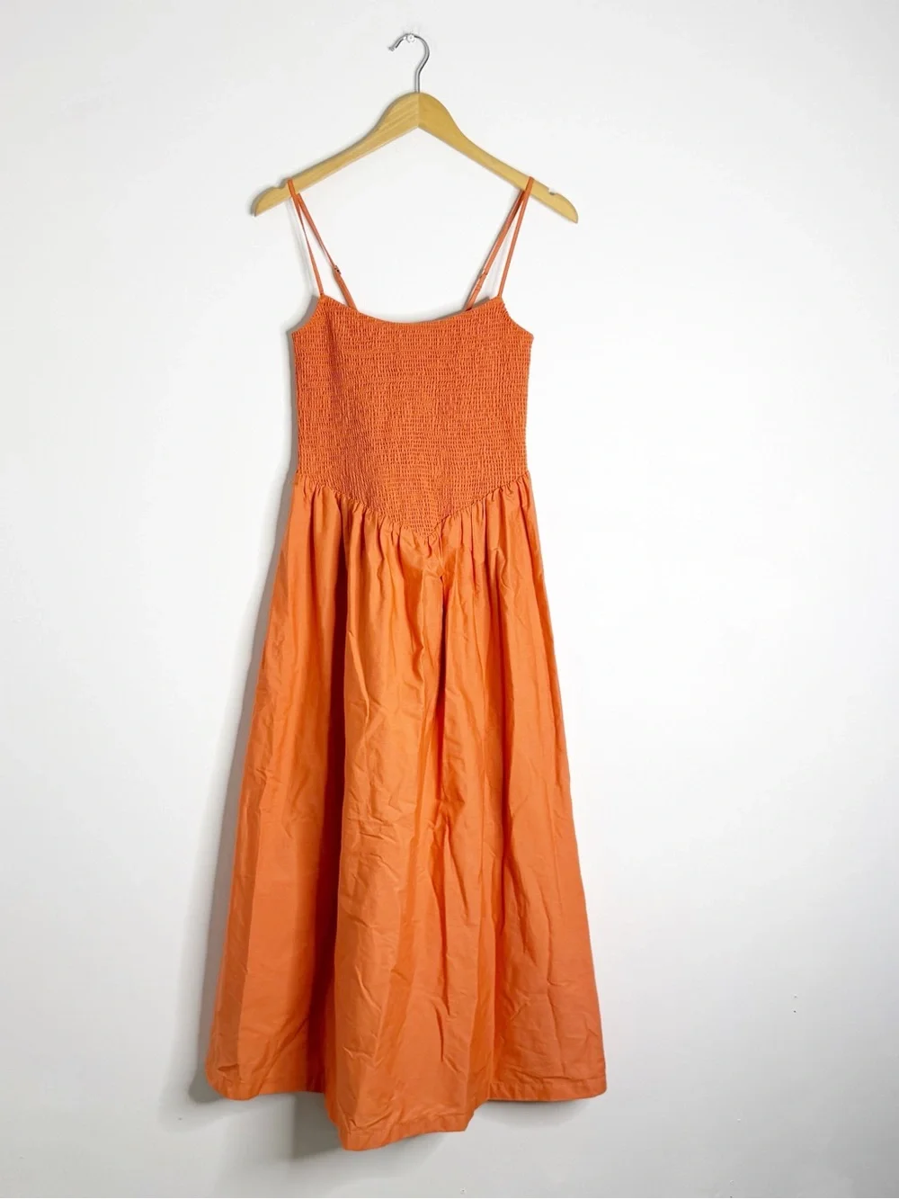 Abercrombie & Fitch Sydney Smocked Midi Dress Medium Orange Pockets
